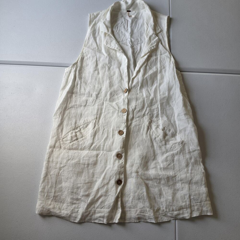 Free People Vest Dress Large White Linen Long Button Front Lined Lightweight
